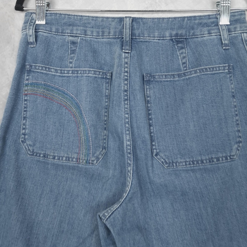 Madewell Jeans Womens 29 Blue High Rise Wide Leg Crop Rainbow Stitch Emmett